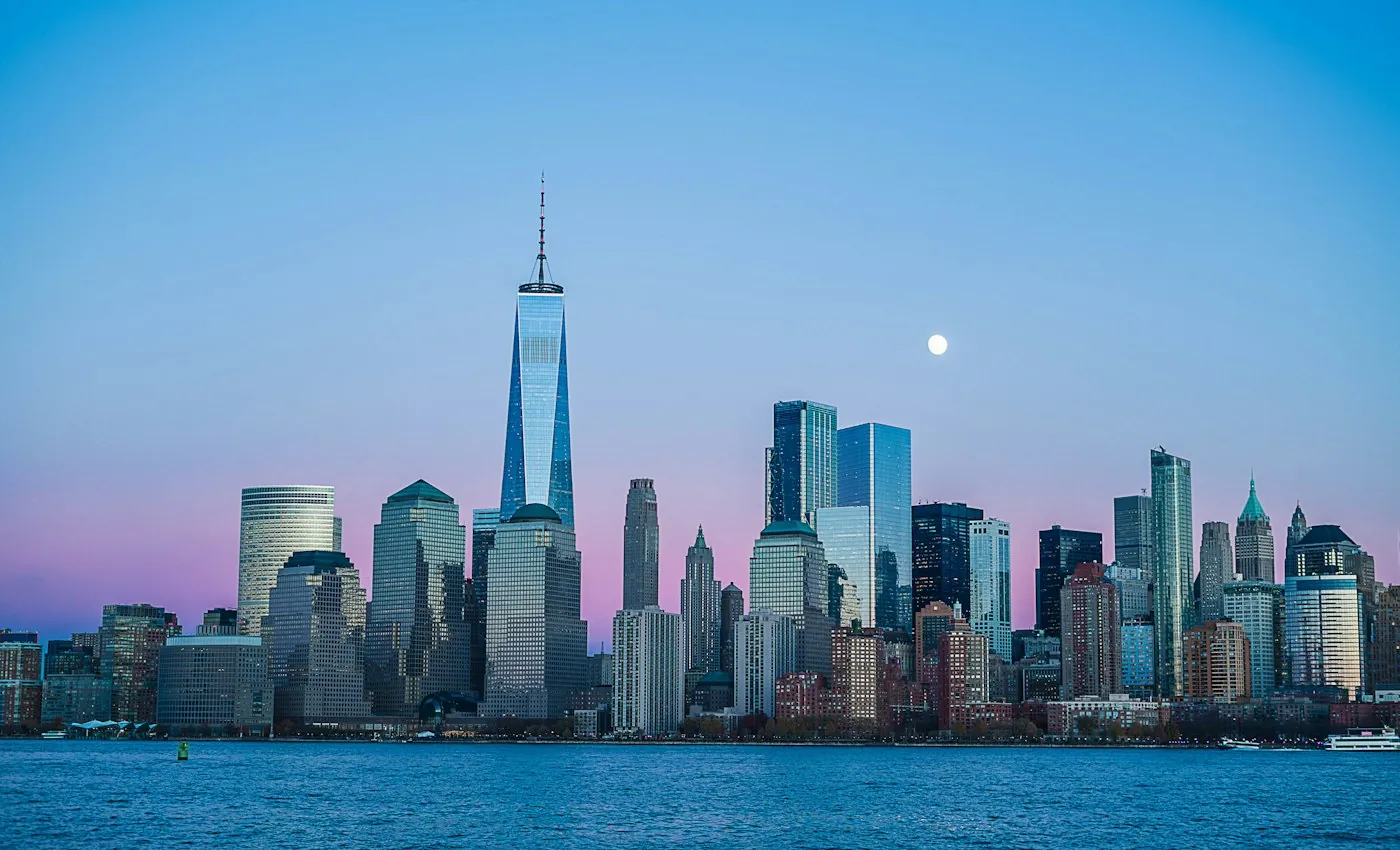 City skyline at dusk